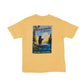 Yellow t-shirt with a graphic of a bear fishing and 'Minnesota 10,000 lakes' text on a white background