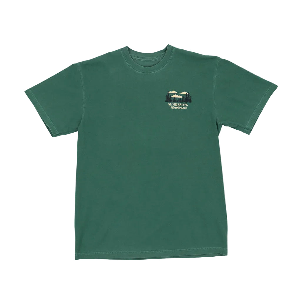 Green t-shirt with a logo on the chest against a white background