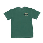 Green t-shirt with a logo on the chest against a white background