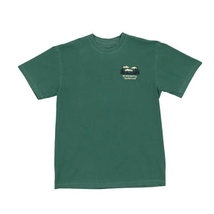 Green t-shirt with a logo on the chest against a white background