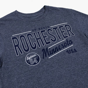 Blue t-shirt with 'Rochester Minnesota USA' text on a white background