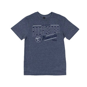 Blue t-shirt with 'Rochester Minnesota USA' text on a white background