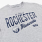 Gray t-shirt with 'Rochester Minnesota USA' text and logo on a white background