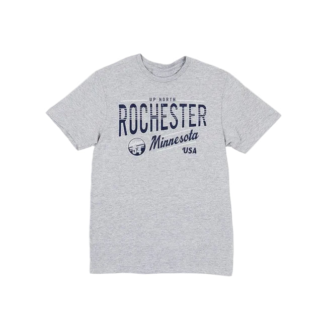Gray t-shirt with 'Rochester Minnesota USA' text on a white background