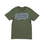 Green t-shirt with 'Midwest Original Rochester Minnesota' text on a white background