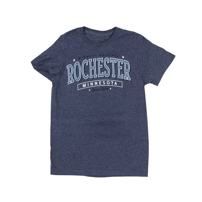 Navy Blue t-shirt with 'Midwest Original Rochester Minnesota since 1854' text on a white background