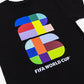 Black t-shirt with colorful geometric 26 FIFA World Cup logo
