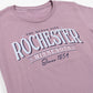 Paragon Pink t-shirt with 'Rochester The Queen City Minnesota Since 1854' text on a white background