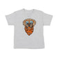 Gray t-shirt with a graphic of a dog wearing sunglasses and a bandana on a white background
