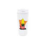 White tumbler with colorful graphic featuring the state of Minnesota and the iconic Rochester ear of corn water tower on a white background