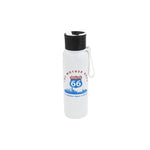 White water bottle with black lid and Route 66 design on a white background