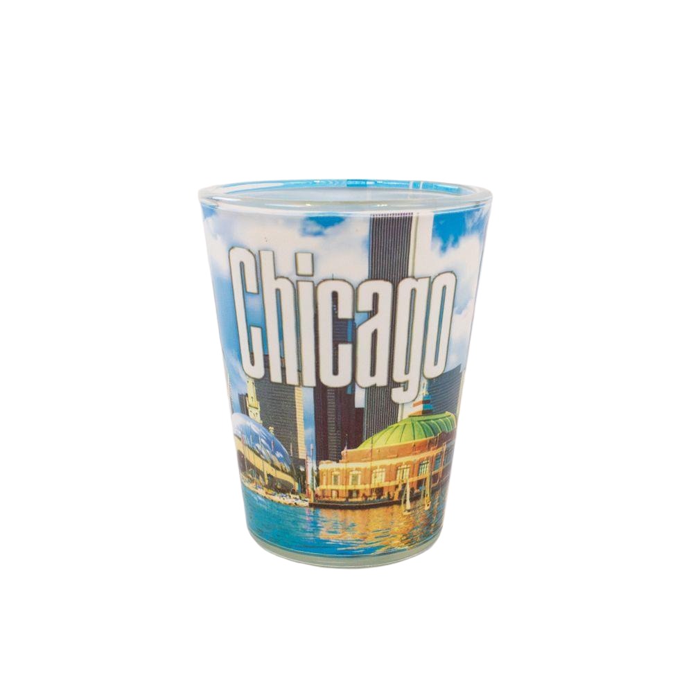 Chicago Blue Collage Shot Glass - Love From USA