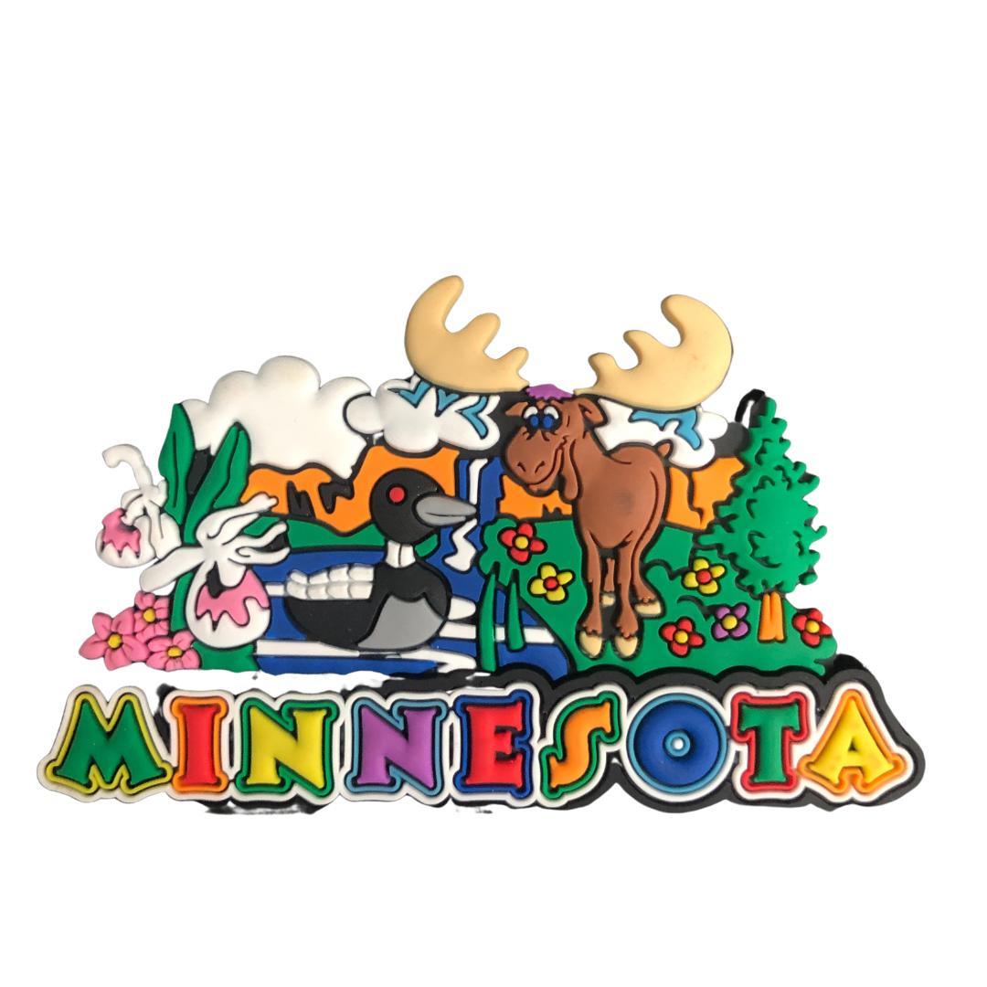 Moose & Loon Spellout Minnesota Magnet - Love From USA